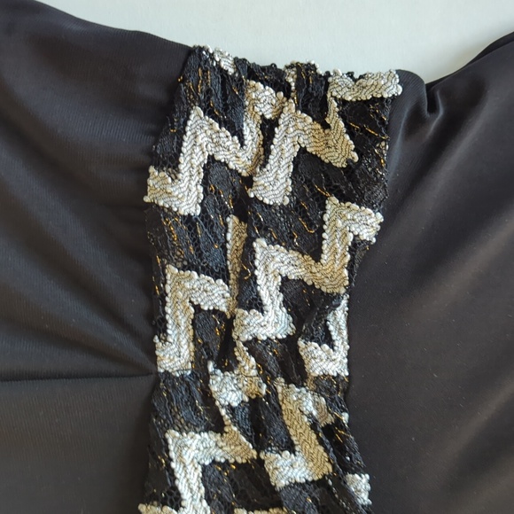 Perceptions Chevron Design Sleeveless A-Line Cocktail Dress 12P Black White - Picture 10 of 12